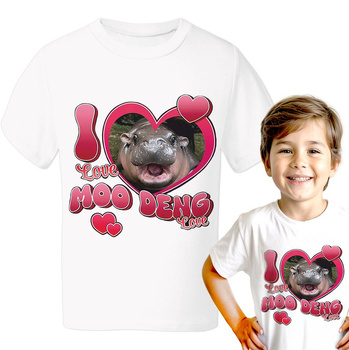 I love moo deng love Koszulka chłopięca dziecięca prezent