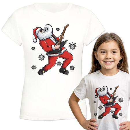 Mikołaj z gitarą Koszulka dziewczęca dziecięca prezent