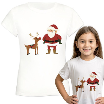 Mikołaj z reniferem Koszulka dziewczęca dziecięca prezent